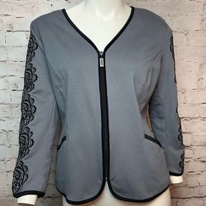 Bob Mackie Art Grey Zip Blazer Size M #489